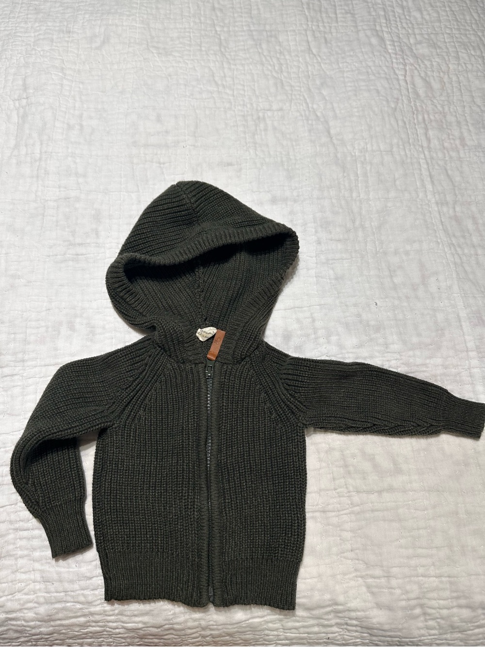 Goumi Knit Hooded Zip Cardigan in Dark Green